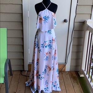 Lulus peninsula light peach floral maxi dress
